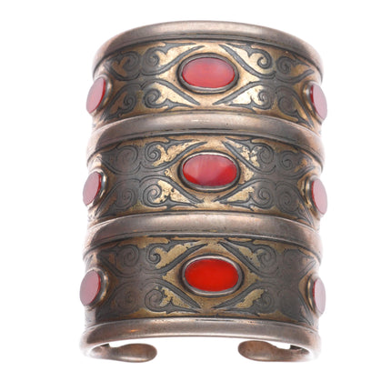 6.5" Antique Turkmen Bilezek sterling silver carnelian cuff bracelet