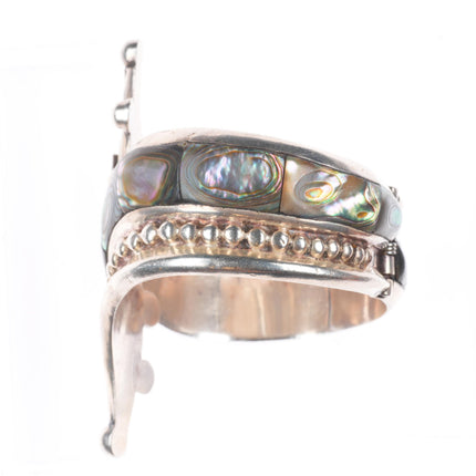 6.4" Retro Mexican modernist sterling silver Taxco abalone clamper cuff bracelet