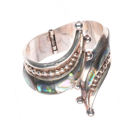 6.4" Retro Mexican modernist sterling silver Taxco abalone clamper cuff bracelet