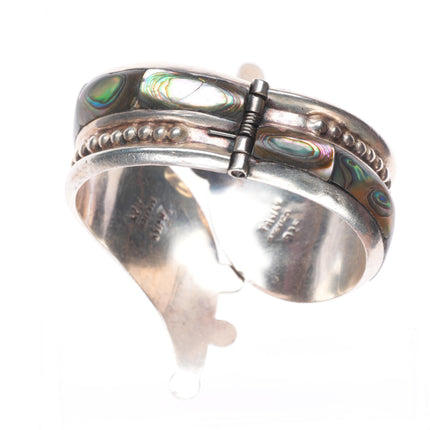 6.4" Retro Mexican modernist sterling silver Taxco abalone clamper cuff bracelet