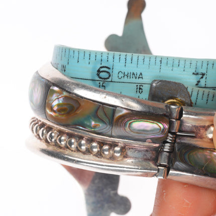 6.4" Retro Mexican modernist sterling silver Taxco abalone clamper cuff bracelet