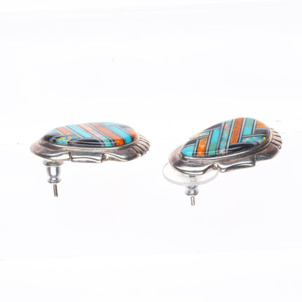 David R Freeland Jr Sterling silver Multi-stone intarsia inlay earrings