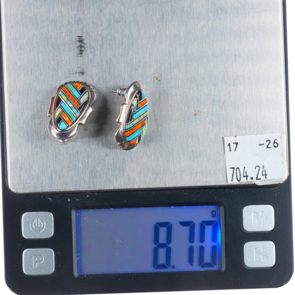 David R Freeland Jr Sterling silver Multi-stone intarsia inlay earrings