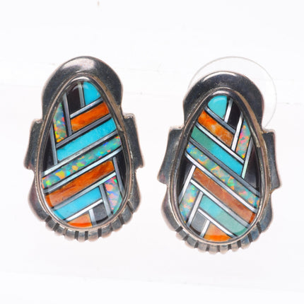 David R Freeland Jr Sterling silver Multi-stone intarsia inlay earrings