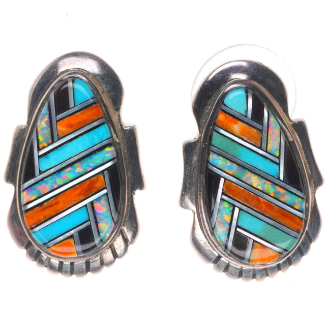 David R Freeland Jr Sterling silver Multi-stone intarsia inlay earrings