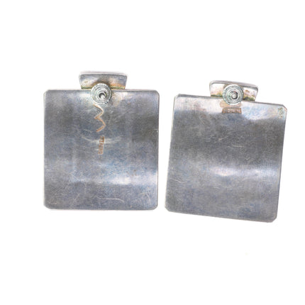 Benny Armijo Navajo sterling silver multi-stone intarsia inlay stamped earrings