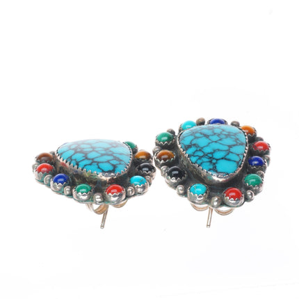 Randy Toledo Navajo sterling silver spiderweb turquoise multi-stone earrings