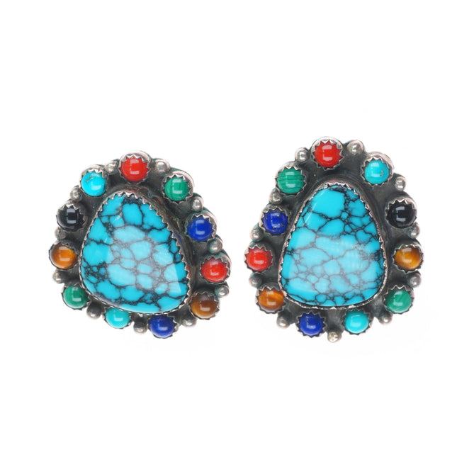 Randy Toledo Navajo sterling silver spiderweb turquoise multi-stone earrings