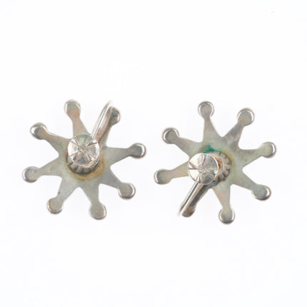 vintage Zuni sterling silver needlepoint turquoise star/sun/snowflake earrings