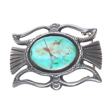 Heavy vintage Navajo sterling silver turquoise FB belt buckle Ketoh style