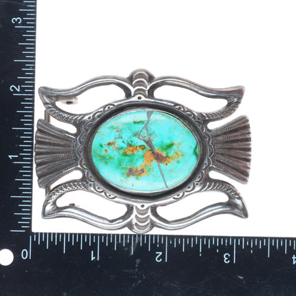 Heavy vintage Navajo sterling silver turquoise FB belt buckle Ketoh style