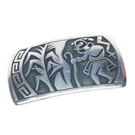 Arthur Yowitewa Hopi Overlay Corn/Mudhead Kachina sterling silver belt buckle
