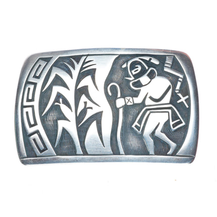 Arthur Yowitewa Hopi Overlay Corn/Mudhead Kachina sterling silver belt buckle