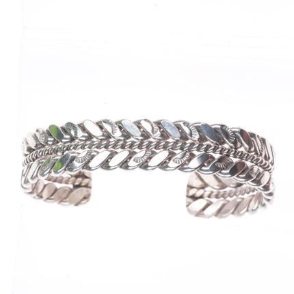 6.1" Vintage Navajo sterling braided rope stamped cuff bracelet
