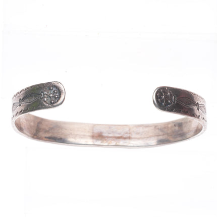6.7" c1930's Vintage Navajo ingot silver fish stamped stacker cuff bracelet