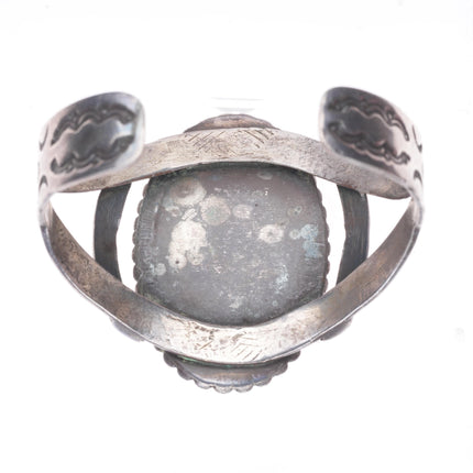 6.2" 1940's Vintage Navajo stamped sterling silver lacy agate cuff bracelet