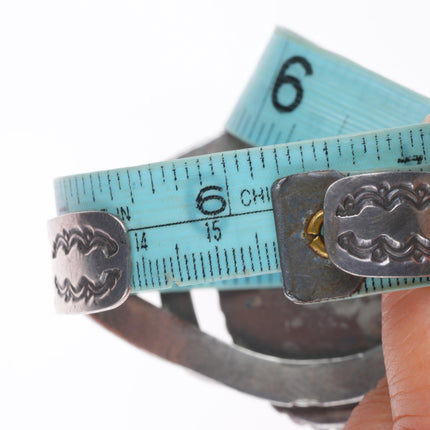 6.2" 1940's Vintage Navajo stamped sterling silver lacy agate cuff bracelet