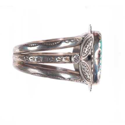 6.4" c1940's Vintage Navajo sterling silver stamped cuff bracelet nice turquoise