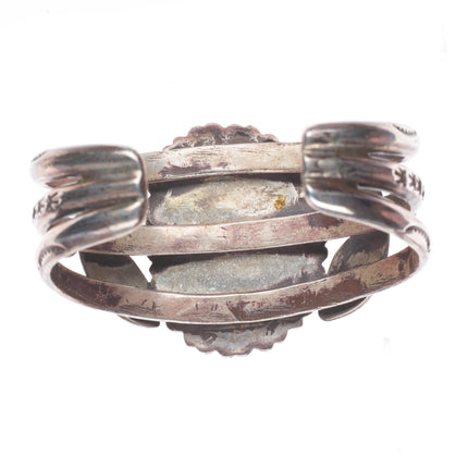 6.4" c1940's Vintage Navajo sterling silver stamped cuff bracelet nice turquoise