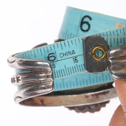 6.4" c1940's Vintage Navajo sterling silver stamped cuff bracelet nice turquoise