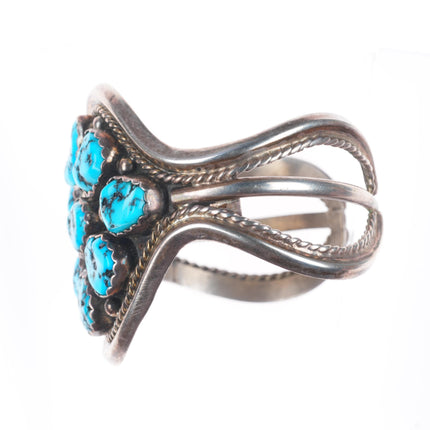6.3" Vintage Navajo sterling silver Kingman turquoise cluster cuff bracelet