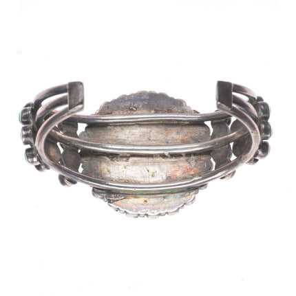 6.25" 1930's-40's Vintage Zuni sterling silver snake eye turquoise cuff bracelet