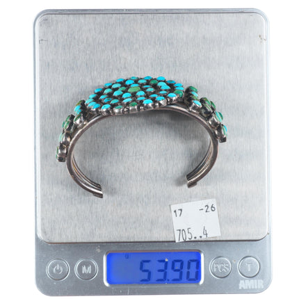 6.25" 1930's-40's Vintage Zuni sterling silver snake eye turquoise cuff bracelet