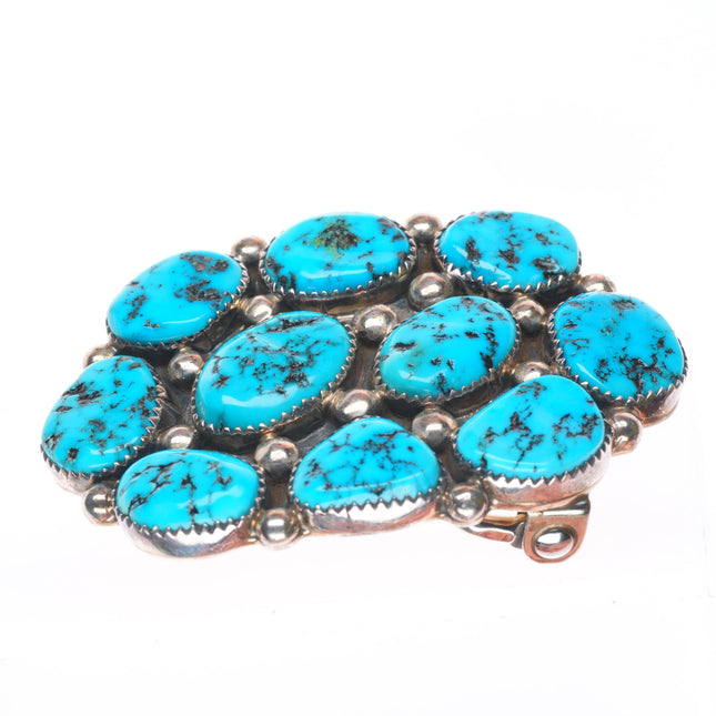 1.25" Jamison Kee Navajo sterling silver turquoise cluster belt buckle