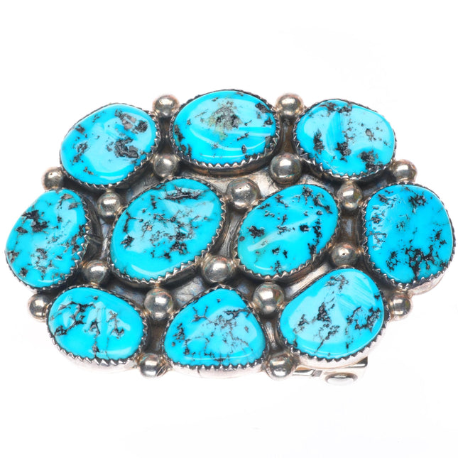 1.25" Jamison Kee Navajo sterling silver turquoise cluster belt buckle