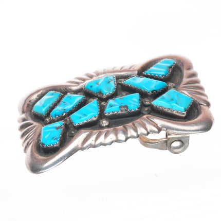 1.25" G&L Leekity Zuni sterling silver turquoise carved nugget belt buckle