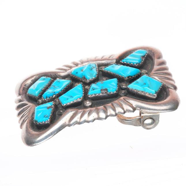 1.25" G&L Leekity Zuni sterling silver turquoise carved nugget belt buckle