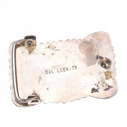 1.25" G&L Leekity Zuni sterling silver turquoise carved nugget belt buckle