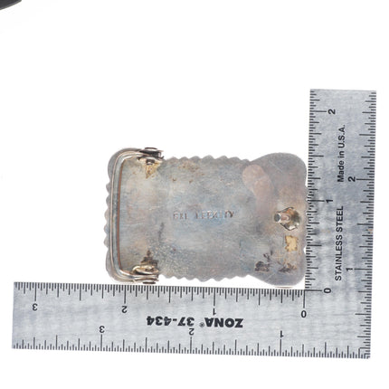 1.25" G&L Leekity Zuni sterling silver turquoise carved nugget belt buckle
