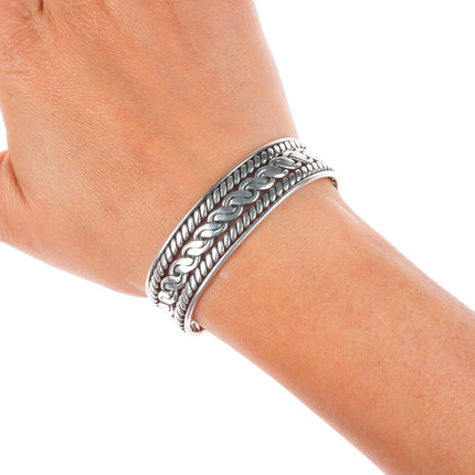 6.1" vintage HRM Navajo sterling silver twisted braided wire cuff bracelet
