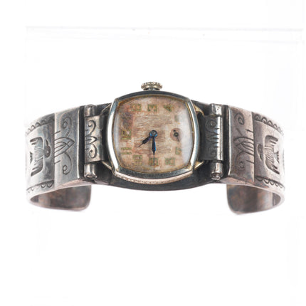 7.2" c1940 vintage Frank Peshlakai Navajo sterling silver watch cuff bracelet
