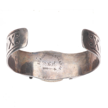 7.2" c1940 vintage Frank Peshlakai Navajo sterling silver watch cuff bracelet