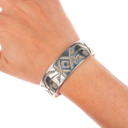 6.6" Tommy Jackson Navajo sterling silver spirit bear overlay cuff bracelet