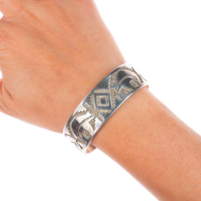 6.6" Tommy Jackson Navajo sterling silver spirit bear overlay cuff bracelet