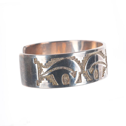 6.6" Tommy Jackson Navajo sterling silver spirit bear overlay cuff bracelet