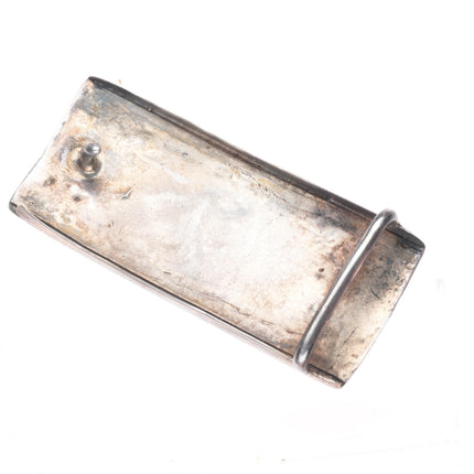 1" vintage Navajo sterling silver geometric overlay belt buckle with turquoise