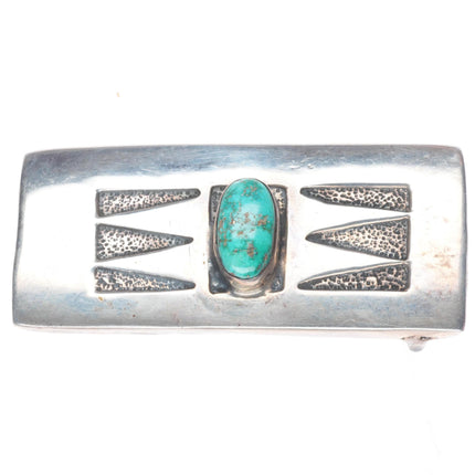 1" vintage Navajo sterling silver geometric overlay belt buckle with turquoise