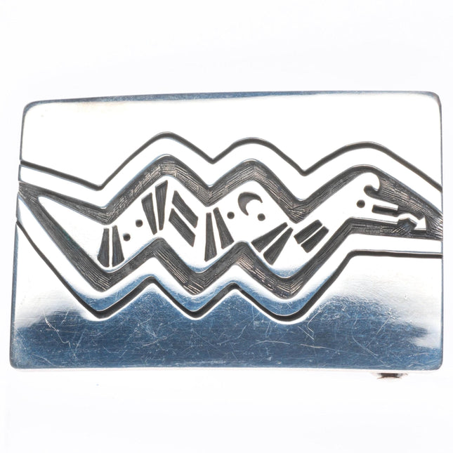 1.25" Emerson H Quannie Hopi overlay snake belt buckle sterling silver