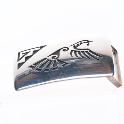 1.25" Loren Sakeva Kumauni Hopi Overlay flying bird belt buckle sterling silver