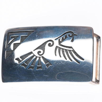 1.25" Loren Sakeva Kumauni Hopi Overlay flying bird belt buckle sterling silver