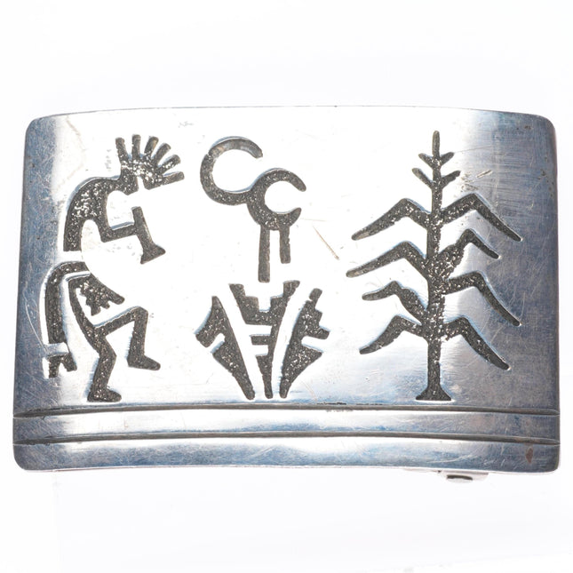 1.5" Vintage Navajo sterling silver Kokopelli/Corn overlay belt buckle