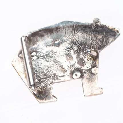 1" Duane Maktima Hopi sterling silver bear form belt buckle in overlay style