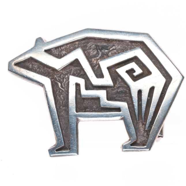 1" Duane Maktima Hopi sterling silver bear form belt buckle in overlay style