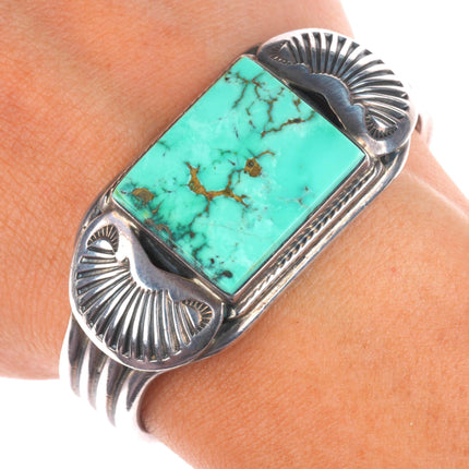 6" Orville Tsinnie Navajo sterling silver high grade turquoise cuff bracelet