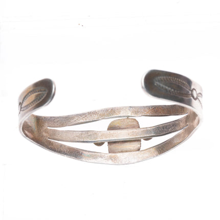 6.4" Vintage Navajo sterling silver deep stamped arrows turquoise cuff bracelet