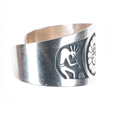 6.25" Vintage Hopi sterling silver Kokopelli and sunface cuff bracelet